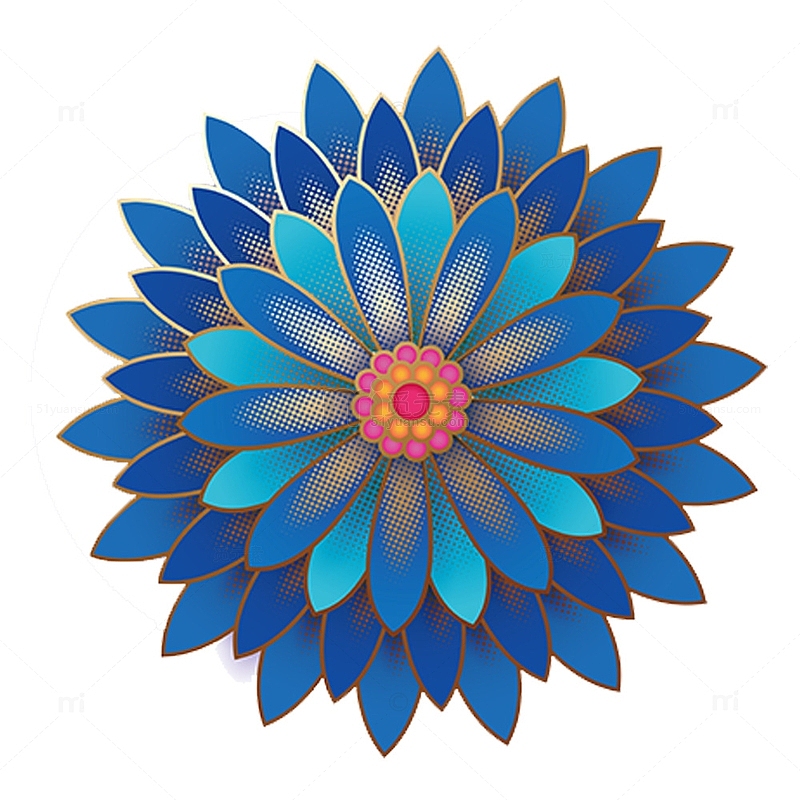 微立体蓝色花朵装饰图案免抠元素