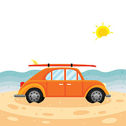 海边冲浪私家旅行车矢量图