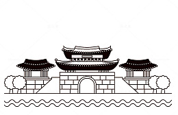 手绘黑色线条古建筑