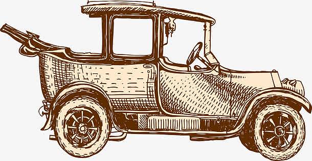 手绘卡通复古汽车图