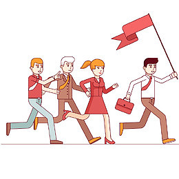 手绘职场人物奔跑插画PPT