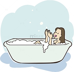 卡通插图泡澡的女孩