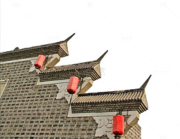实物古代建筑灯笼青瓦白墙