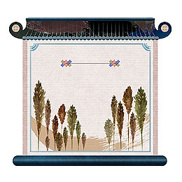 手绘中国画青瓦白墙