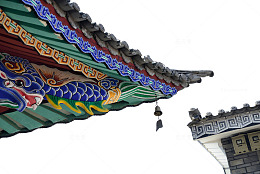 中国传统彩色浮雕屋檐角