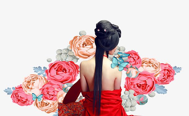 38女王节女神背影与鲜花设计