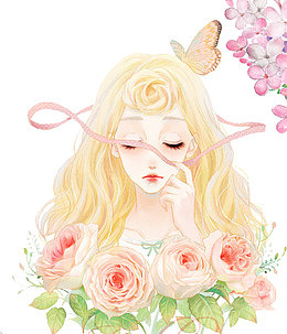 38妇女节小清新手绘女孩创意背景