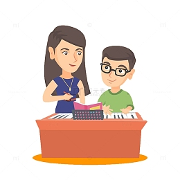 卡通教师音乐课上教导学生