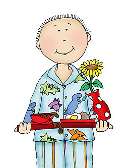 卡通睡衣向日葵花瓶早餐