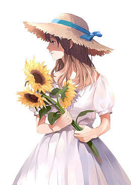 抱着花的女孩
