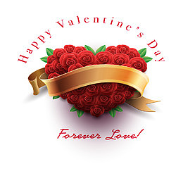 红色玫瑰金色绸缎情人节素材