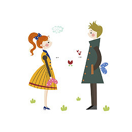 手绘面对面的情侣