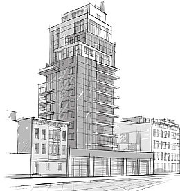 手绘高层楼房建筑简笔画