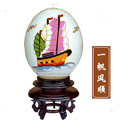 一帆风顺鸵鸟蛋雕刻