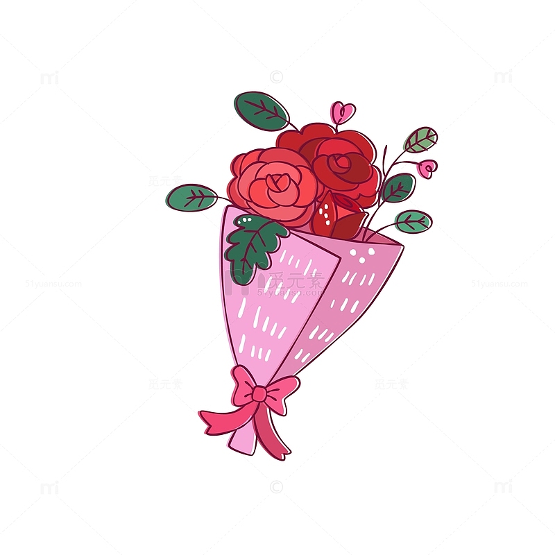 矢量手绘一束玫瑰花