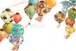 手绘水彩装饰插图正月十五赏花灯