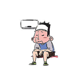卡通吹空调感冒发烧的男子素材