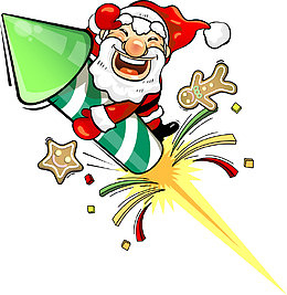 卡通火箭圣诞老人