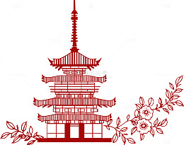 红色中国风线条塔楼