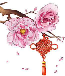 新年装饰鲜花中国结素材