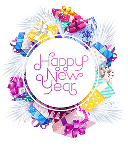 七彩冬日新年标签