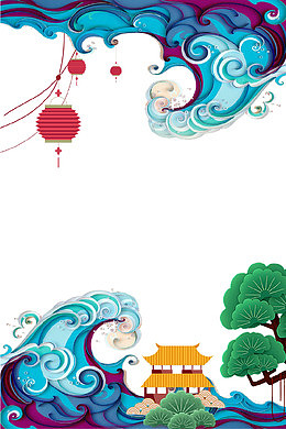 蓝色3D立体时尚创意海浪图案