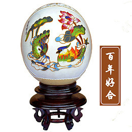 鸵鸟蛋百年好合雕刻