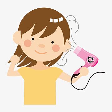 吹头发的卡通小女孩