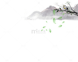 手绘水墨风吹绿叶