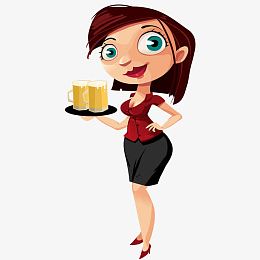 卡通女服务生手托啤酒插画免抠