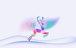 色彩光晕光影炫彩梦幻雪地麋鹿跳