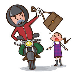卡通插图骑摩托车抢包飞车党