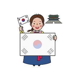 按韩国国旗的女孩