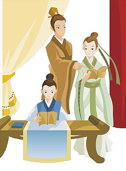 手绘古代的学生和老师免扣