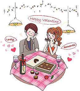 卡通免抠吃饭的男女烛光晚餐