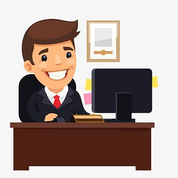 卡通用电脑办公的商务人士