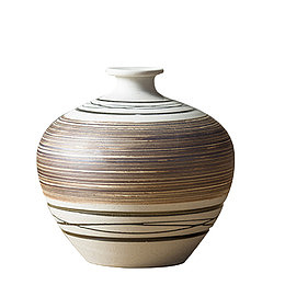 椭圆形简约条纹小口花瓶