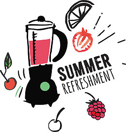 水果榨汁机夏季水彩涂鸦风格元素