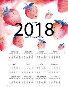 粉红水彩草莓日历