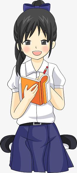 卡通高中生女孩矢量图