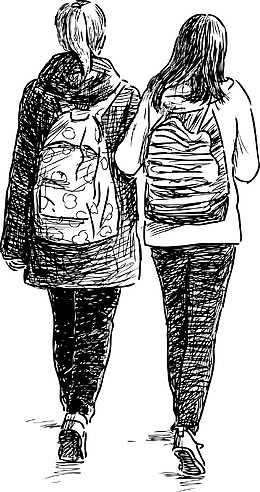 手绘背着书包的女学生图