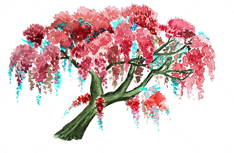 手绘粉色紫藤花