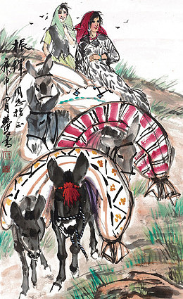 西域运粮图国画