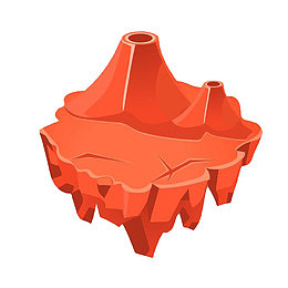手绘红色漂浮火山