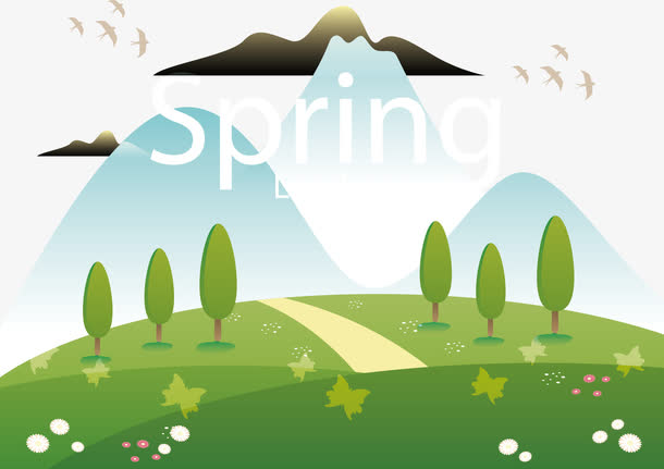 矢量图春天的植物复苏了