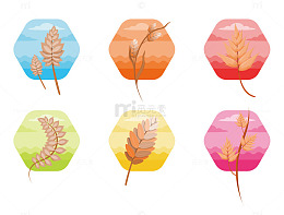 矢量唯美麦穗风景六边形装饰标志