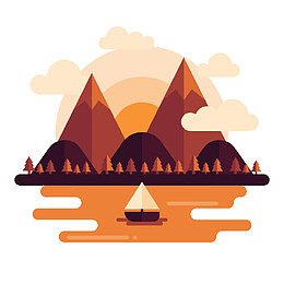 创意山与河流风景矢量图