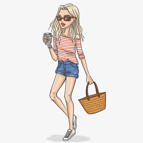 卡通摩登女郎矢量图