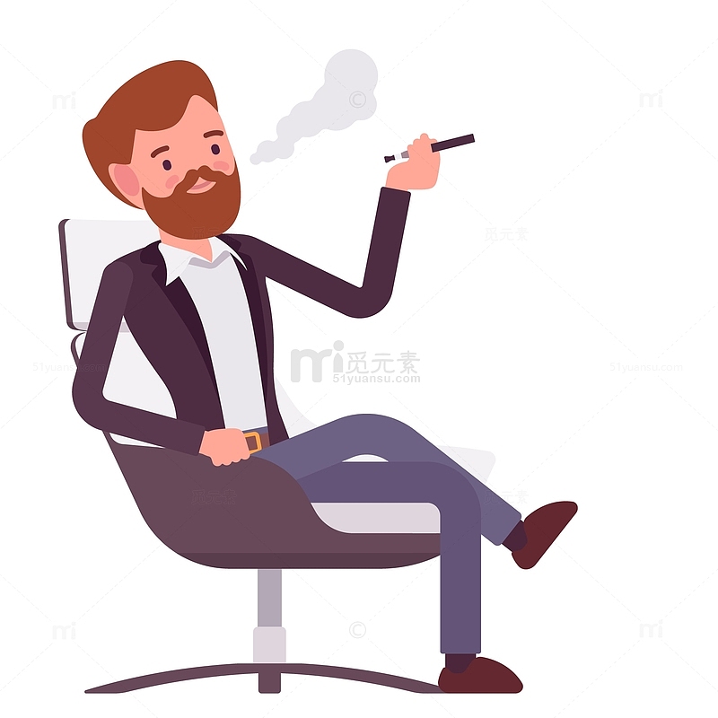 卡通坐在椅子上抽烟的人物
