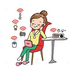 卡通听广播的女人免抠图
